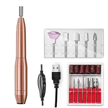 Imagem de ZJchao Lima de Unhas Elétrica, Máquina de Polimento Profissional de Manicure e Pedicure Com 6 Brocas de Unhas e 6 Cintos de Anel para Salões de Beleza Domésticos e Profissionais (Dourado)