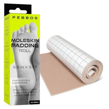 Imagem de Pebbos Rolo de enchimento Moleskin - 14 cm x 1,5 m - Prevenção de bolhas para pés, dedos e calcanhares | Resistente à água e hipoalergênico | Rolo de enchimento de pele fina de toupeira para corrida