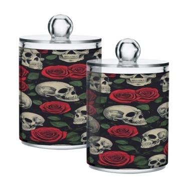 Imagem de Qilmy Pacote com 2 suportes Gothic Roses Qtip, frascos de boticário de 400 ml, vasilha organizadora para banheiro, cotonetes, bolas de algodão, almofadas cosméticas, irrigadores dentais, sais de banho