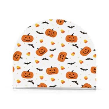 Imagem de JUZIHAI Suporte de guardanapo de abóbora de Halloween para mesa dispensador de guardanapo de acrílico suporte de lenços independente de mesa para cozinha sala de jantar bar festa decoração de casa