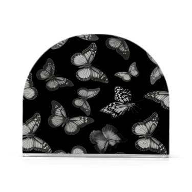 Imagem de Qilmy Porta-guardanapos acrílico borboleta em tons de cinza, suporte de guardanapo de coquetel de plástico transparente para mesas de restaurante de cozinha, 1 peça