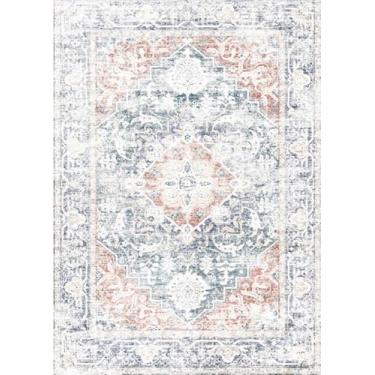 Imagem de Zanipex Tapetes de área de 20 x 25 cm para sala de estar, tapetes laváveis para quarto, 13 x 17 cm, entrada de corredores, cozinha, tapete boho interno, tapete bege para escritório (azul escuro, 5 x 7