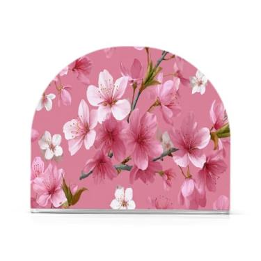 Imagem de Qilmy Porta-guardanapos acrílico flores de pêssego, suporte de lenços de mesa independente transparente, dispensador de papel de coquetel para cozinha, jantar, restaurante, bar, decoração, 1 pacote