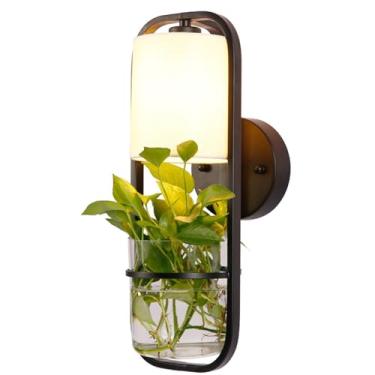 Imagem de Luminárias de parede LED E27, arandelas modernas, luminárias de parede internas, com vaso de flores hidropônico, estilo vintage preto, para sala de estar, quarto, sala de jantar e corredor,
