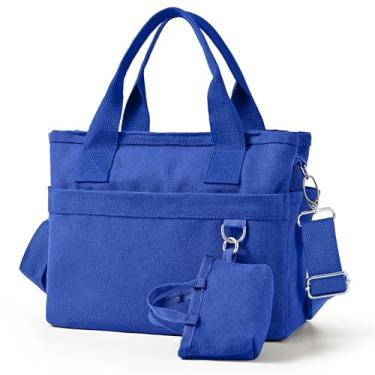Imagem de Bolsa pequena de lona com vários bolsos, bolsa de ombro transversal com compartimentos e zíper, bolsa leve ajustável, Azul, Small