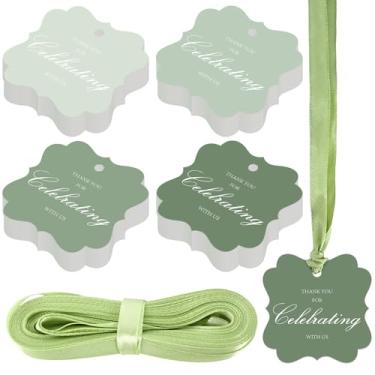 Imagem de 100 etiquetas de presente de agradecimento verde sálvia com cordão, 2 x 2 etiquetas de presente de papel recortado para pendurar etiquetas para casamento, chá de bebê, aniversário, lembrancinhas de