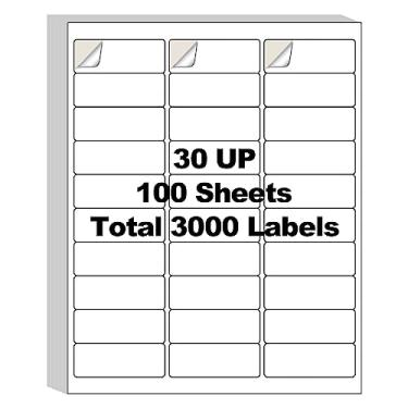 Imagem de 100 folhas 3000 etiquetas 30-up 2.5 cm x 2-5/20.3 cm Etiquetas de endereço de envio para impressoras a laser e jato de tinta, etiquetas AveneMark 30 UP Etiquetas de devolução de correspondência, 30