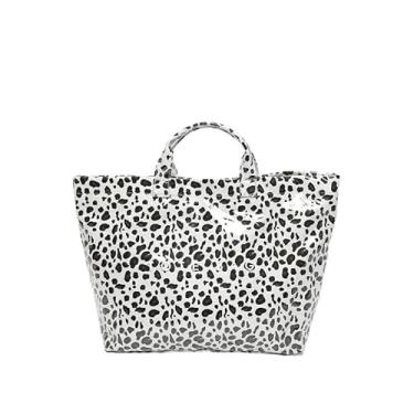 Imagem de EFDNK-HB Sacolas femininas de PVC cor sólida simples lazer ao ar livre bolsa de grande capacidade para trabalho, Leopardo branco, One Size
