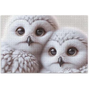 Imagem de Quebra-cabeça personalizado de corujas da neve fofas 1000 peças para adultos, presentes tecnológicos, quebra-cabeça divertido, decoração de arte animal, 75 x 40 cm