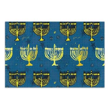 Imagem de Quebra-cabeça adulto festivo Menorah amarelo azul 500 peças arte floral animal personalizado exclusivo quebra-cabeça engraçado, 51 x 35 centímetros