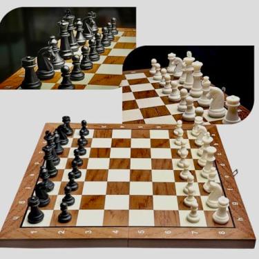 Imagem de Jogo de Xadrez Magnético Profissional 3 em 1 - Edição Premium 29cm | Xadrez, Damas e Gamão | Acabamento de Luxo e Peças com Imã de Alta Fixação