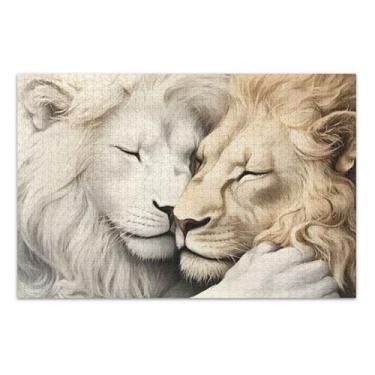 Imagem de Quebra-cabeças para adultos 1000 peças arte colorida animal personalizada adultos arte romântica leão branco casal amor amigos família jogos presentes, 75 x 40 centímetros