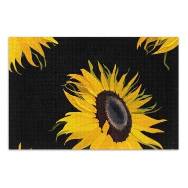 Imagem de Quebra-cabeça 500 peças para adultos girassóis amarelos presentes pretos para jogo de elefante branco quebra-cabeça exclusivo família brinquedo artístico, 50 x 35 centímetros