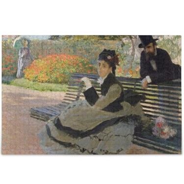 Imagem de Claude Monet Camille em um banco pintura a óleo adultos quebra-cabeça 500 peças presentes para jogo de elefante branco quebra-cabeça personalizado cena de outono desenho animado arte animal, 52 cm x
