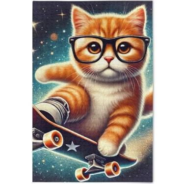 Imagem de Quebra-cabeça personalizado gatinho fofo gato esportivo 1000 quebra-cabeças para adultos presentes engraçados paisagem cena quebra-cabeça impressão animal decoração de arte, 75 cm x 50 cm