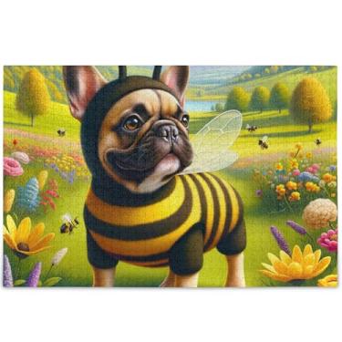 Imagem de Quebra-cabeça personalizado engraçado buldogue abelha floral adulto 500 peças jogo de tecnologia presentes divertido família cenário floral arte, 52 cm x 37,8 cm