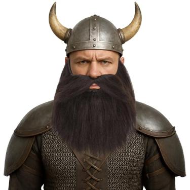 Imagem de Yan Dream Acessório masculino sintético curto reto cosplay barba falsa e bigode festa de Halloween, Marrom, Average