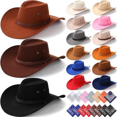 Imagem de Coume 30 Peças De Chapéu Cowboy Ocidental, Acessórios Para Fantasia, Conjunto Bandana Com Estampa Paisley, Chapéus Cowgirl A Granel Mulheres E Homens, Vestido Festa (Colorido)