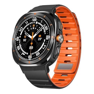 Imagem de SKXMOD Pulseira magnética masculina de silicone macio para Samsung Galaxy Watch Ultra de 47 mm, para Galaxy Ultra 7 ULTRA 47 mm, pulseira esportiva Correa (preta, preta, laranja)
