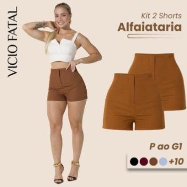 Imagem de Kit 02 Short Alfaiataria Feminino Cintura Alta Short Social Plissado Elegante com Fecho Discreto-Feminino