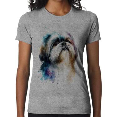 Imagem de Baby Look Cachorro Shih Tzu Watercolor - Foca na Moda, Cinza, M