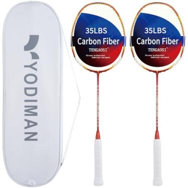 Imagem de TENGAOSI Raquete de badminton, raquete de badminton leve 4U, raquete profissional de badminton 100% carbono total com aderência (escarlate)