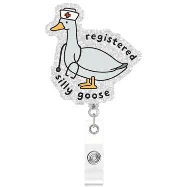Imagem de Carretel de crachá retrátil de ganso, clipe de identificação com glitter engraçado presente para enfermeira, médico, trabalhador de escritório, professor, amante de animais, jardim de infância, clipe