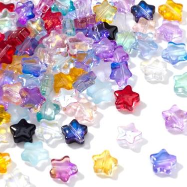 Imagem de Incinkod 100 peças de contas de estrela brilhantes formas de pônei de estrela para pulseira da amizade, conta Kandi de orifício grande para tranças de cabelo, fabricação de joias (multicoloridas)