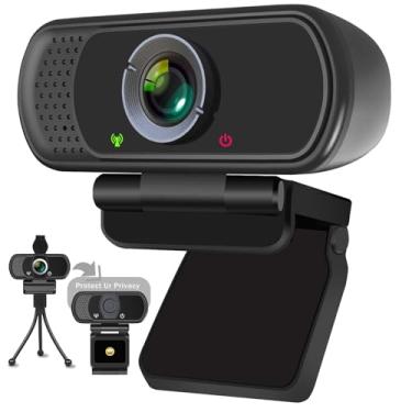 Imagem de Webcam, Webcam HD 1080p com obturador de privacidade e suporte de tripé, câmera Web de streaming profissional com microfone, câmera widescreen USB para computador, Mac, laptop, desktop,