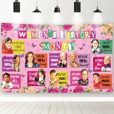 Imagem de TAKEALOOKO Decoração de pano de fundo do mês da história feminina, 109 x 189 cm, decoração do dia internacional da mulher, quadro de avisos rosa, suprimentos de decoração de cabine de fotos para