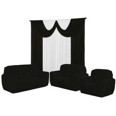 Imagem de Kit Cortina Paris 5 Metros+Capa De Sofá 3, 2 E 1 Lugares Jogo Promoção