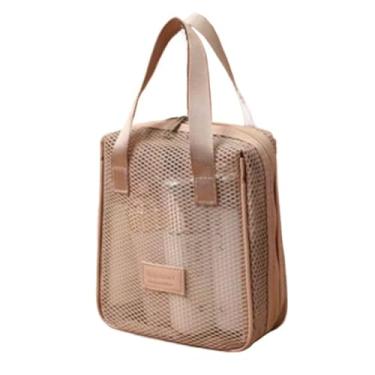 Imagem de Kit Necessaire de Maquiagem 2 Peças Grande Capacidade em Nylon e Malha Transparente para Cosméticos e Viagem(02Castanho)