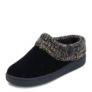 Imagem de Clarks Angelina Pantufa feminina de malha com gola, Camurça preta premium, 7 Wide
