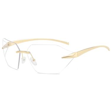 Imagem de Óculos de Sol Punk sem Aro com Hastes Metálicas, Proteção UV400, para Esportes ao Ar Livre, Corrida e Ciclismo, Dourado e Transparente