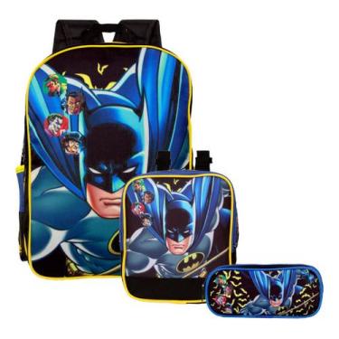 Imagem de Kit Mochila Infantil Costas Batman Lancheira Térmica Tam G - Plike