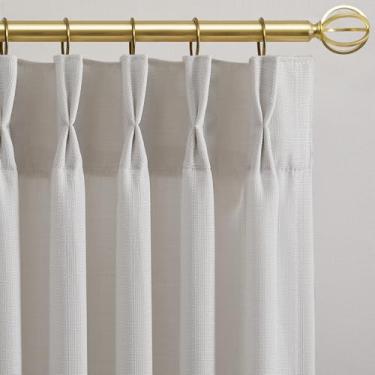 Imagem de Cortinas de linho marfim de 203 cm de comprimento translúcidas texturizadas para Ktichen, cortinas de privacidade boho curtas para quarto de 2,1 m, janela semitransparente, 2 painéis, cortinas