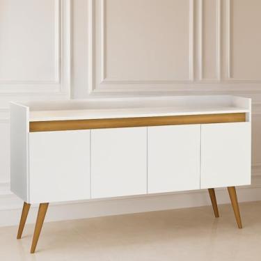 Imagem de Casa dos Móveis Aparador Buffet Cantinho do Café - 4 Portas, Design Retrô com Pés Palito, Diversas Cores, Ideal para Sala e Cozinha Brasileira (Branco/Madeirado)