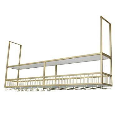 Imagem de Suporte para copos de vinho para pendurar em casa 2 camadas prateleira de armazenamento de garrafa de vinho de metal para pendurar na parede champanhe 80 cm (100 cm)