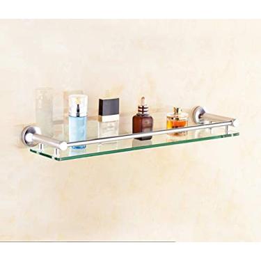 Imagem de Prateleira de canto de vidro com trilho e toalha de alumínio (1 camada de vidro temperado de 8 mm de espessura) suporte de parede para banheiro (tamanho: 60 * 12 * 4 cm) (60 * 12 * 4 cm)