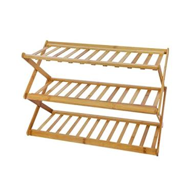 Imagem de Sapateira dobrável de bambu organizador de armazenamento de prateleira de sapatos sem instalação para entrada, corredor e quarto (cor: rosa, tamanho: grande) (preto pequeno)