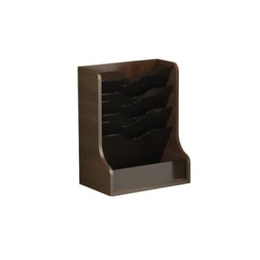 Imagem de Escritório Organizador de mesa com 5 bolsos, porta-revistas vertical para acessórios escritório e artigos papelaria Organizador de mesa(Brown)
