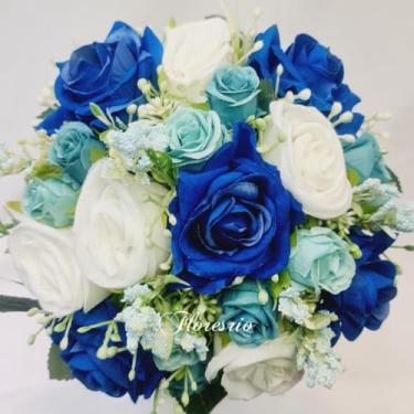 Imagem de Buquê de Noiva Artificial com Flores Coloridas para Casamento Civil ou Religioso(00525/AzulMarinho/Branco/Azul)