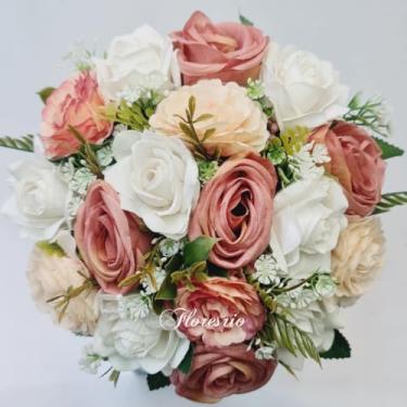 Imagem de Buquê de Noiva Artificial com Flores Coloridas para Casamento Civil ou Religioso(Branco/Cravo/Dusty Rose)
