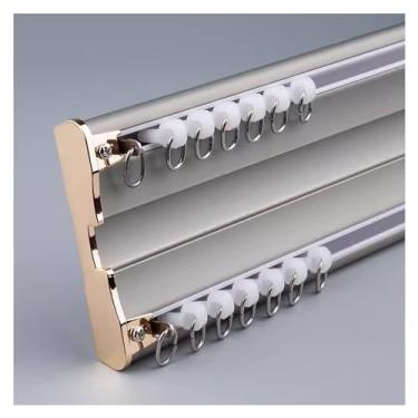 Imagem de Suporte de teto de trilho duplo resistente - varão de cortina de janela de metal ajustável de 8 a 5,5 m para quarto e sala de estar - cor cinza claro