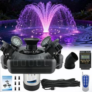 Imagem de Aerador de fonte de lago com LED RGB leve, sistema de fonte flutuante de 1HP 750W para lagos ao ar livre, 110 V 15000 GPH Bomba de fonte de aço inoxidável totalmente automática com 4 luzes de LED cabo