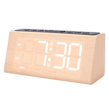 Imagem de Dpofirs Despertador Digital, Led de Madeira Regulável Usb Plug in Relógio de Mesa Com Alarme de Volume Alto Ajustável e Soneca para Cabeceira Casa (Castanho claro)