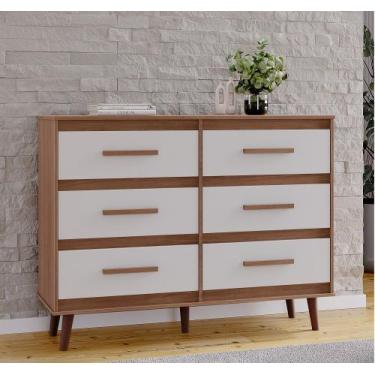 Imagem de Comoda Retrô 120m 6 Gavetas Mila - Savana/Off White Móblis