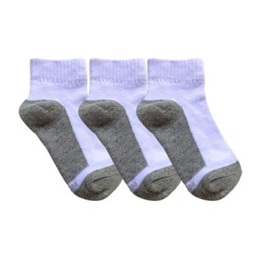 Imagem de Kit 3 Pares Meia Soquete Atoalhada Infantil Escolar Lisa Cor:BrancaTam