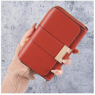 Imagem de Carteira feminina para porta-chaves de moedas, bolsa moderna, Marrom, Carteira unissex
