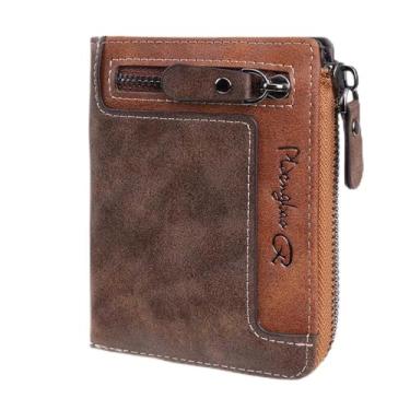 Imagem de Carteira masculina com zíper – Suporte para cartão de crédito com bloqueio RFID com grande capacidade, Marrom escuro, Carteira masculina com zíper